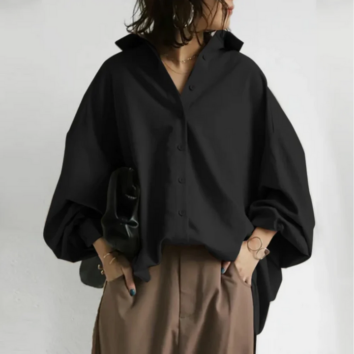Elegant Oversize Blouse – Vegan Silk Blend, Puff Sleeves, Boho Style