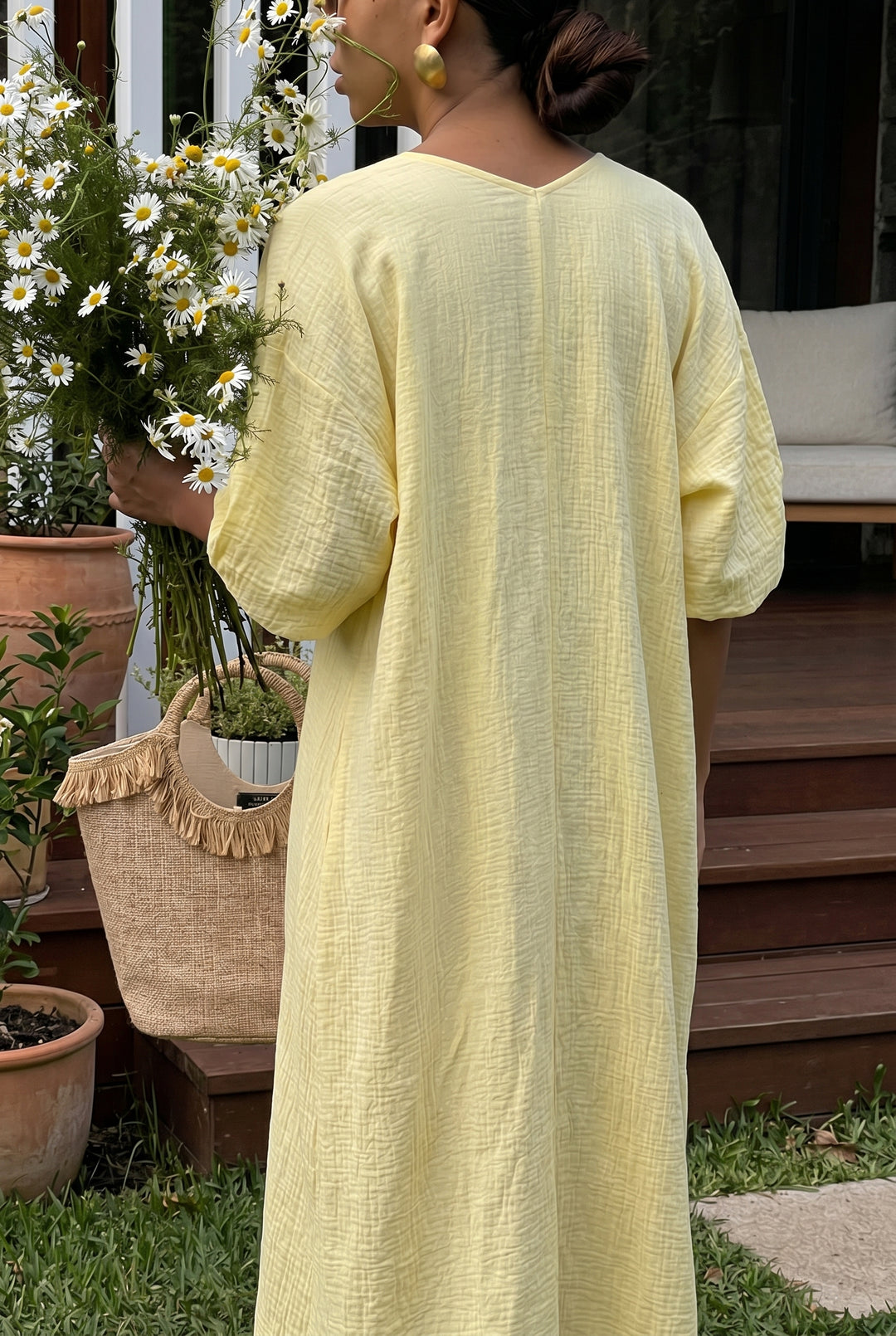 Damen Leinen Maxikleid mit V-Ausschnitt – Lockeres Sommerkleid – Foto 3