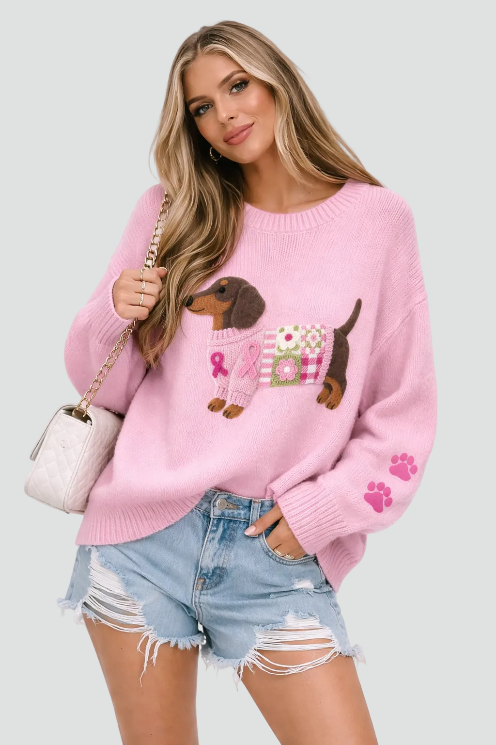 Suéter suave de mujer con un dulce estampado de perros y manga larga
