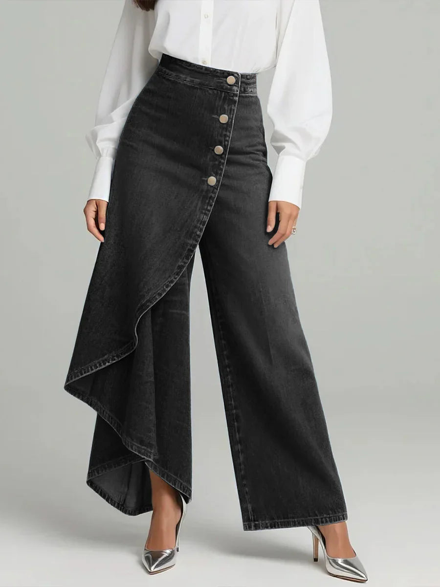 Women's High-Waisted Wide Jeans – Casual Comfortable Denim Pants