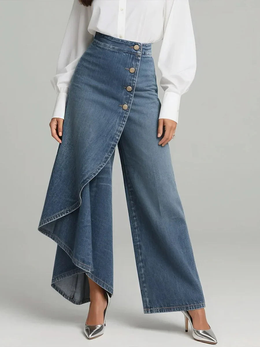 Women's High-Waisted Wide Jeans – Casual Comfortable Denim Pants