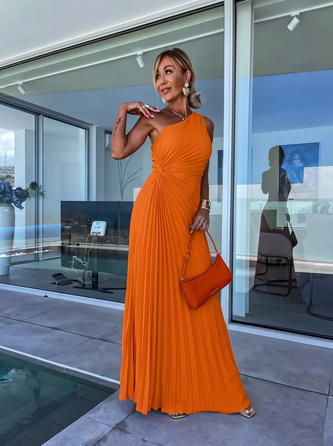 Robe femme plissée asymétrique élégante | Pour l'été ou les occasions festives
