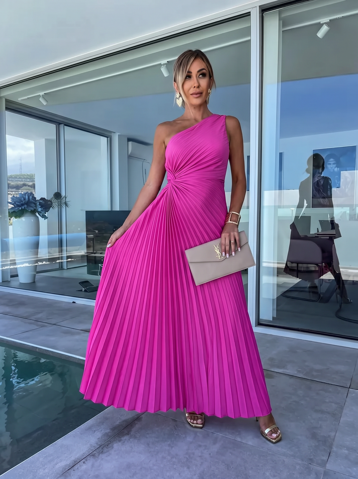 Robe femme plissée asymétrique élégante | Pour l'été ou les occasions festives