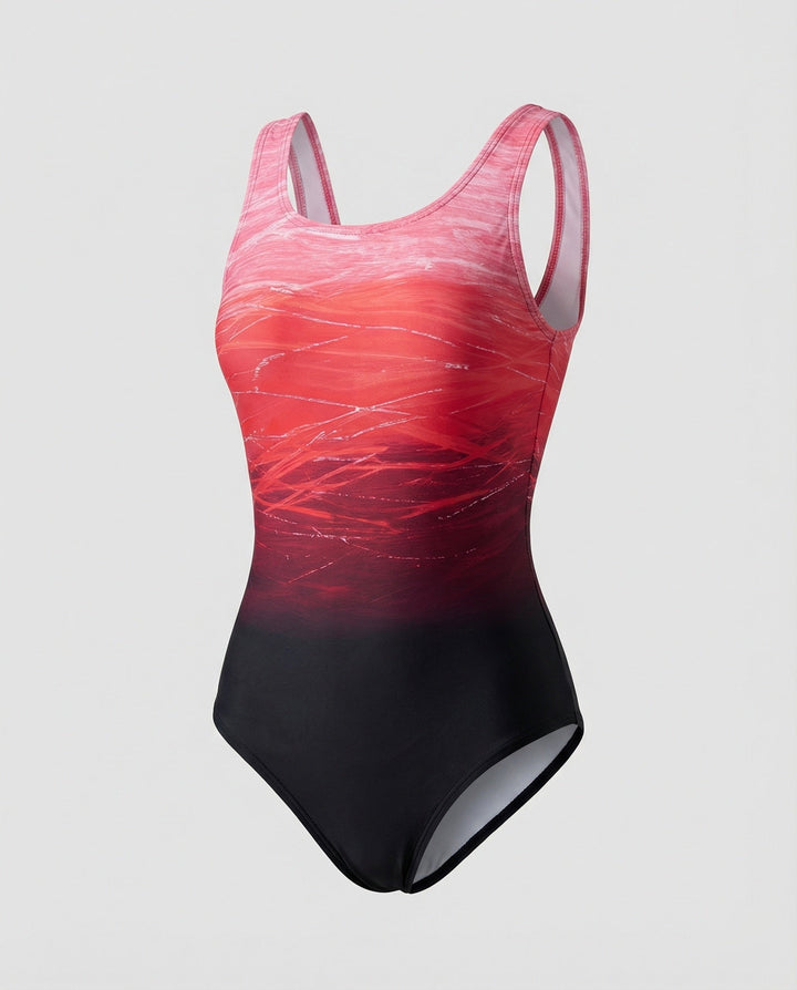 Women's One-Piece Sports Swimsuit with Ombre Pattern – Quick-Drying Activewear