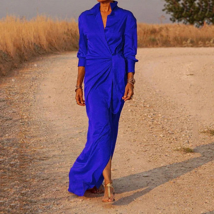 Robe maxi femme en chiffon avec effet drapé et manches longues