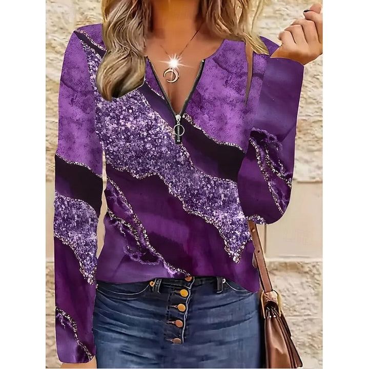 Rachel | Floral Quarter-Zip Langarm Oberteil