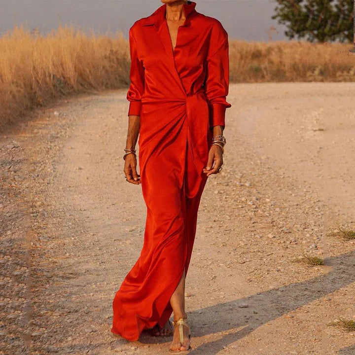 Robe maxi femme en chiffon avec effet drapé et manches longues