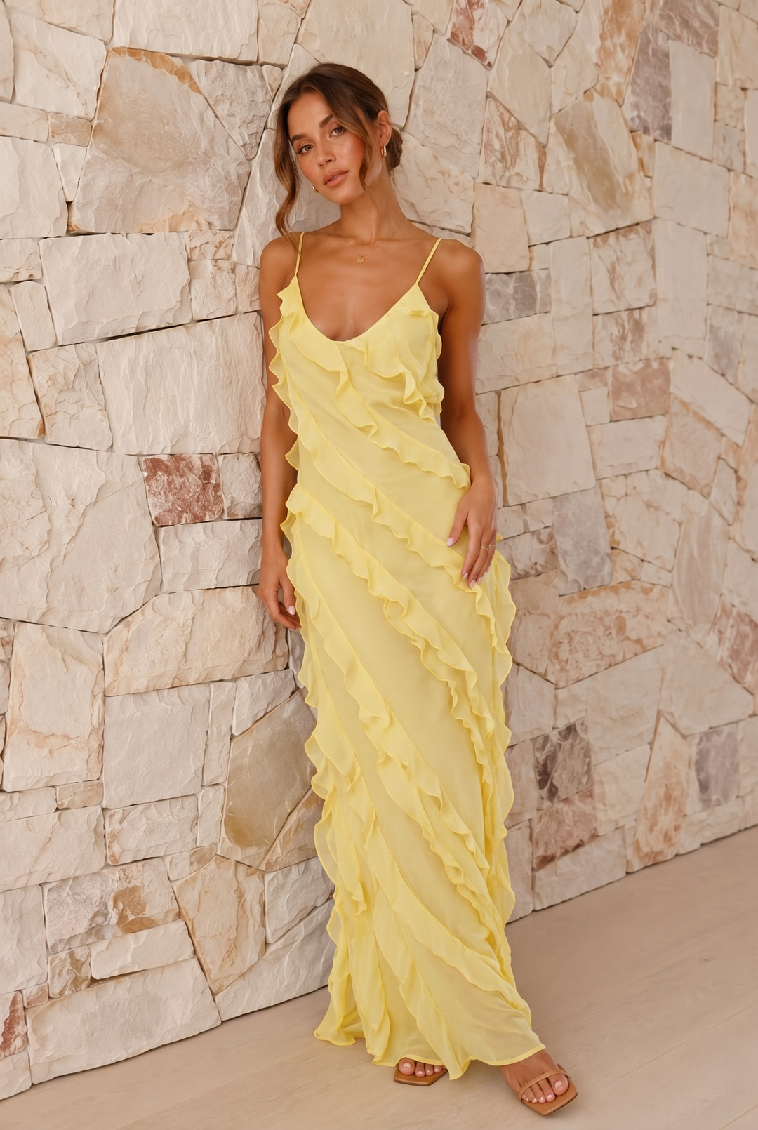 Elegant Ruffle Midi Dress – Floral Pattern, Light, Summer Chic