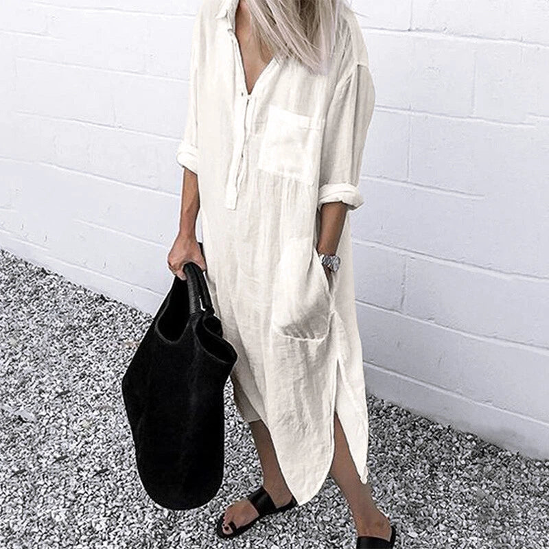 Robe chemise oversize pour femme – Robe longue décontractée avec poches
