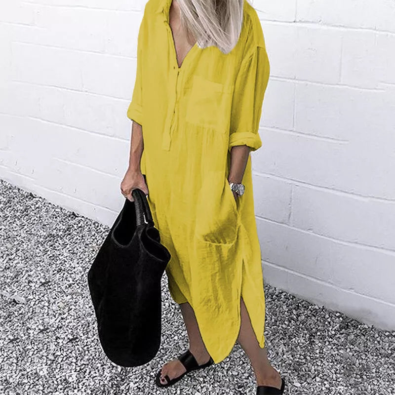Robe chemise oversize pour femme – Robe longue décontractée avec poches