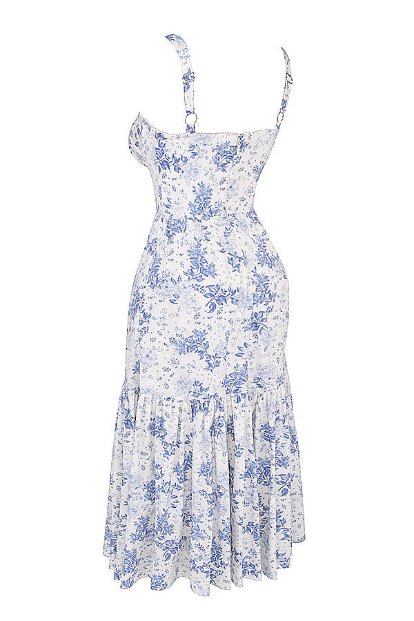 Damen-Midikleid aus Viskose mit Blumenmuster und V-Ausschnitt