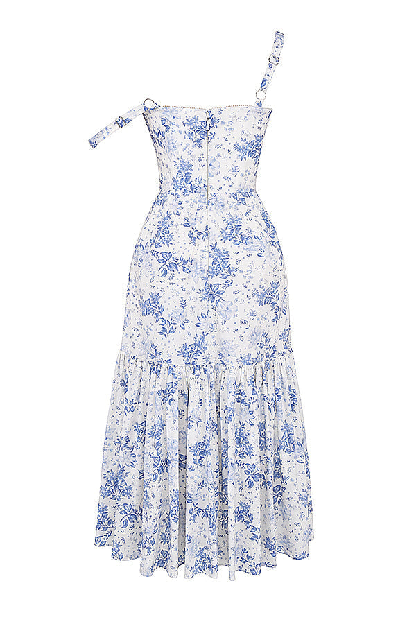 Damen-Midikleid aus Viskose mit Blumenmuster und V-Ausschnitt