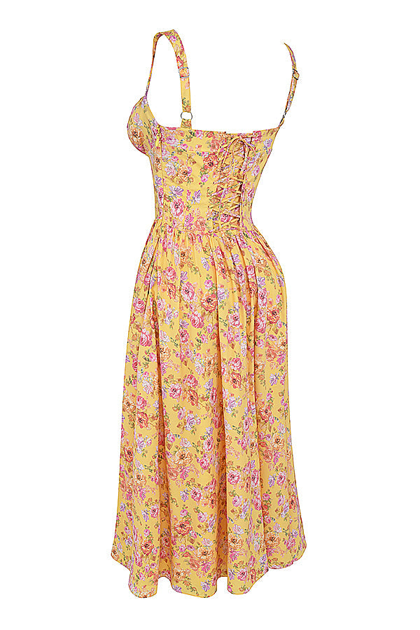 Damen-Midikleid aus Viskose mit Blumenmuster und V-Ausschnitt
