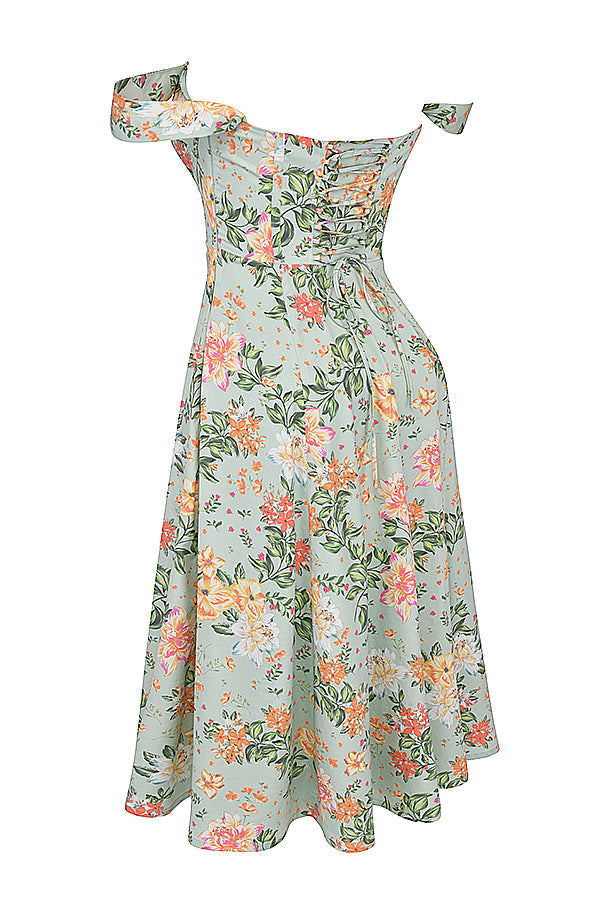 Damen-Midikleid aus Viskose mit Blumenmuster und V-Ausschnitt