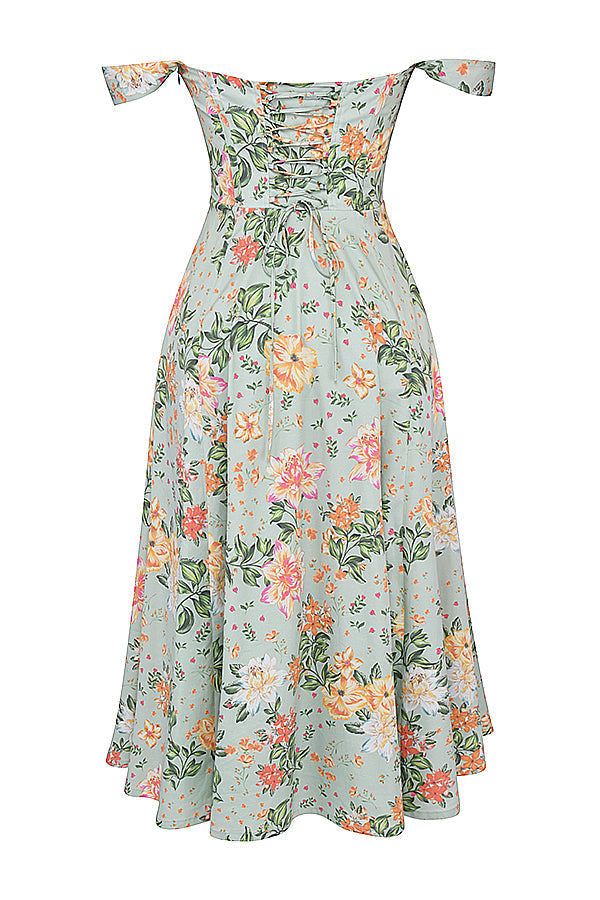 Damen-Midikleid aus Viskose mit Blumenmuster und V-Ausschnitt