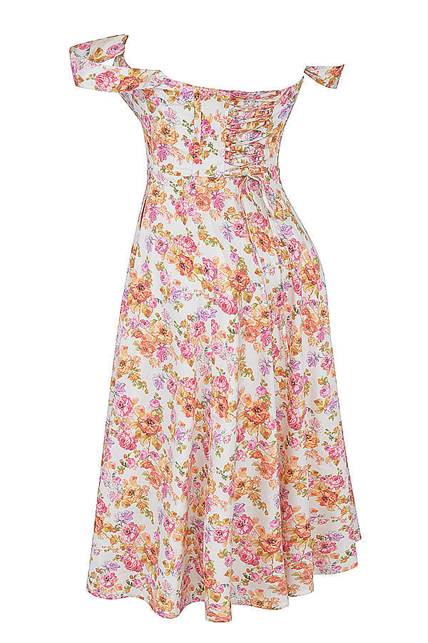 Damen-Midikleid aus Viskose mit Blumenmuster und V-Ausschnitt