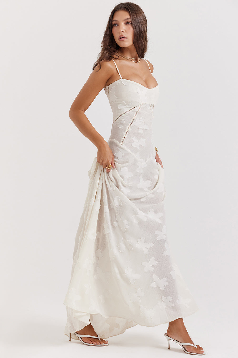 Vintage Cremefarbenes Maxikleid aus Spitze für Damen – Elegant und fließend