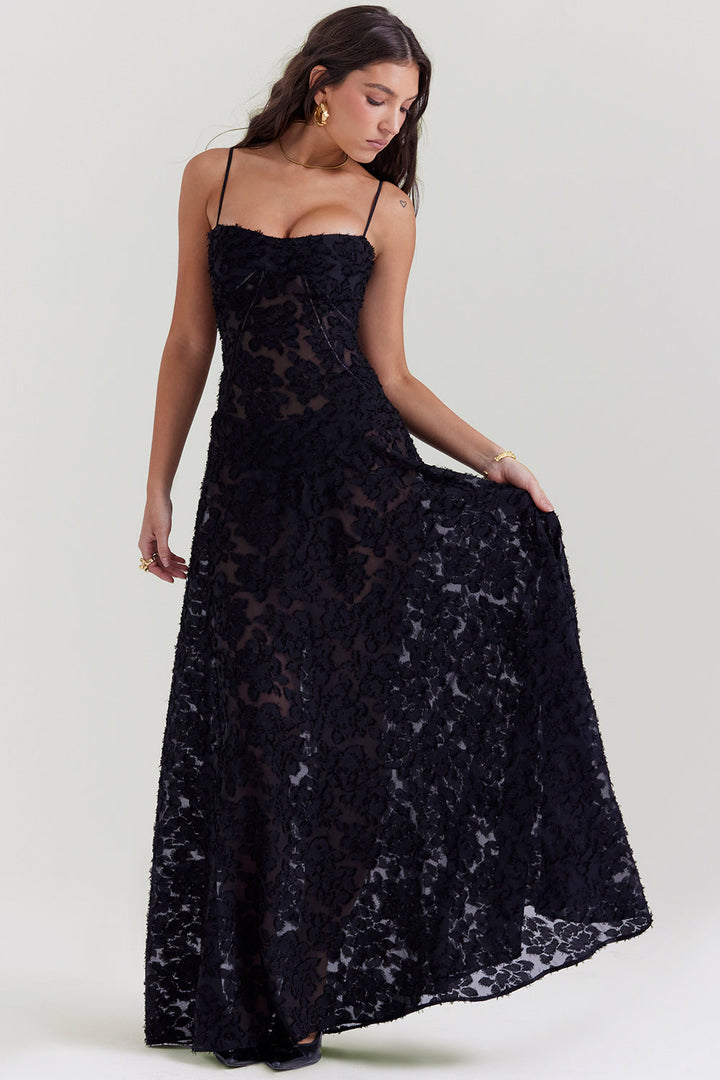 Vintage Cremefarbenes Maxikleid aus Spitze für Damen – Elegant und fließend