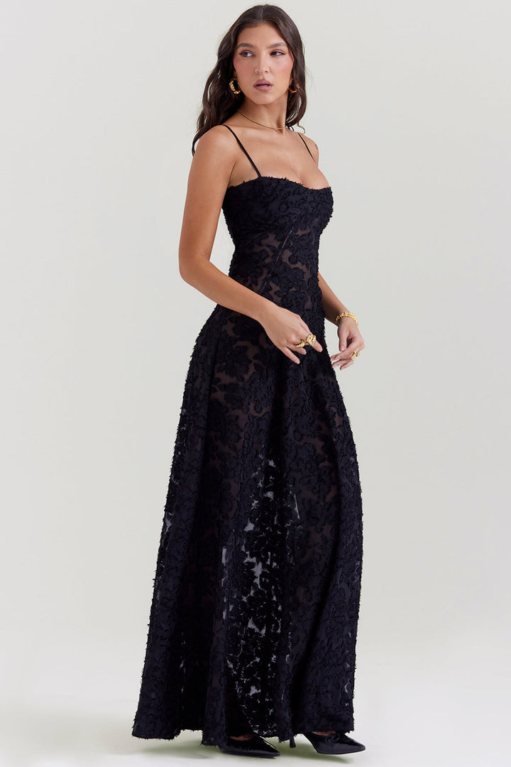 Vintage Cremefarbenes Maxikleid aus Spitze für Damen – Elegant und fließend