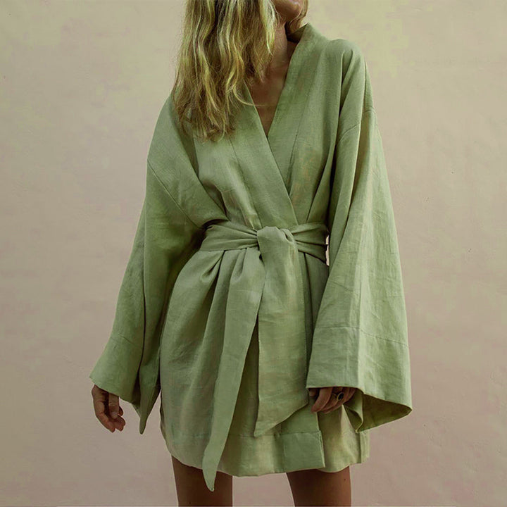 Women's Kimono Dress Linen – Boho Style with Waist Belt for Summer