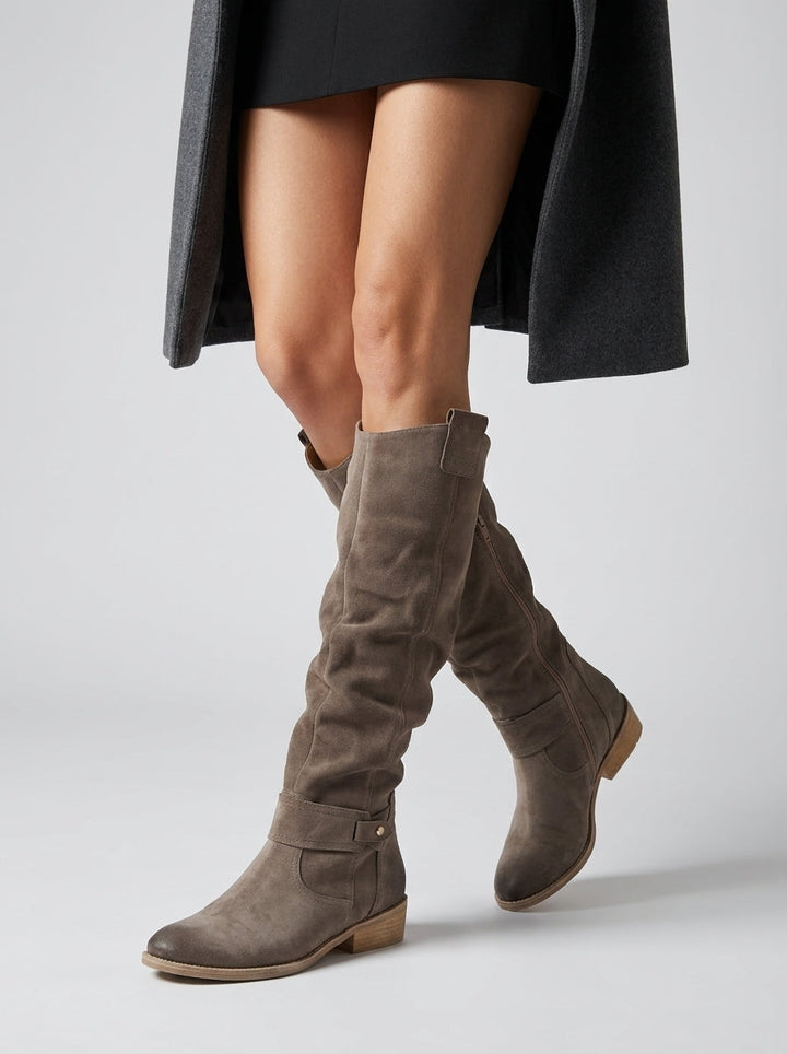 Damen Kniehohe Stiefel mit Wildleder Design
