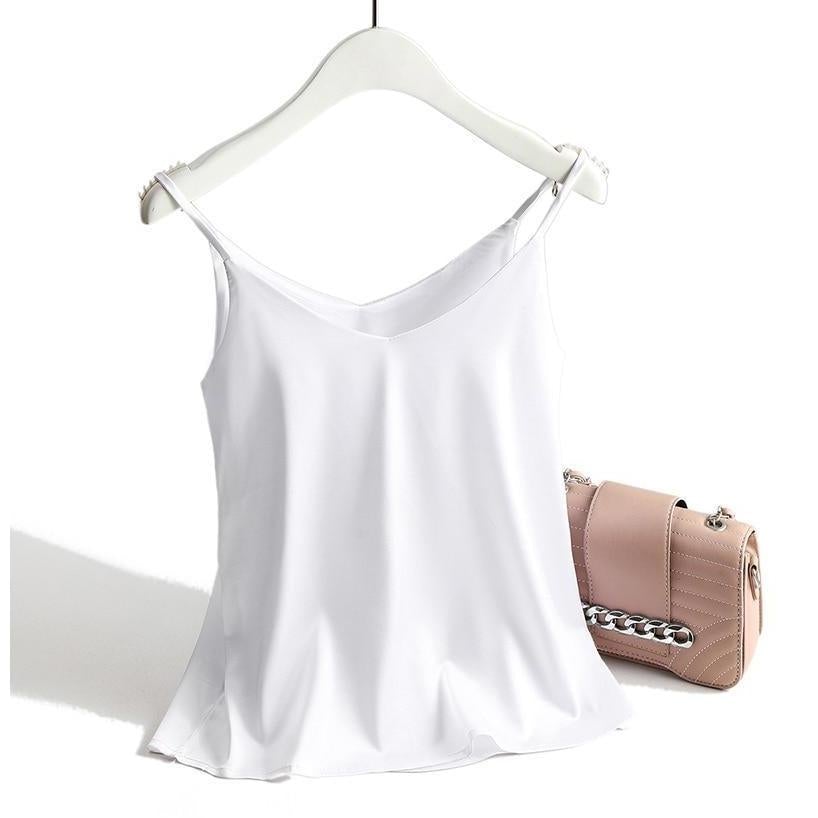 Women's satin top with spaghetti straps and V-neckline