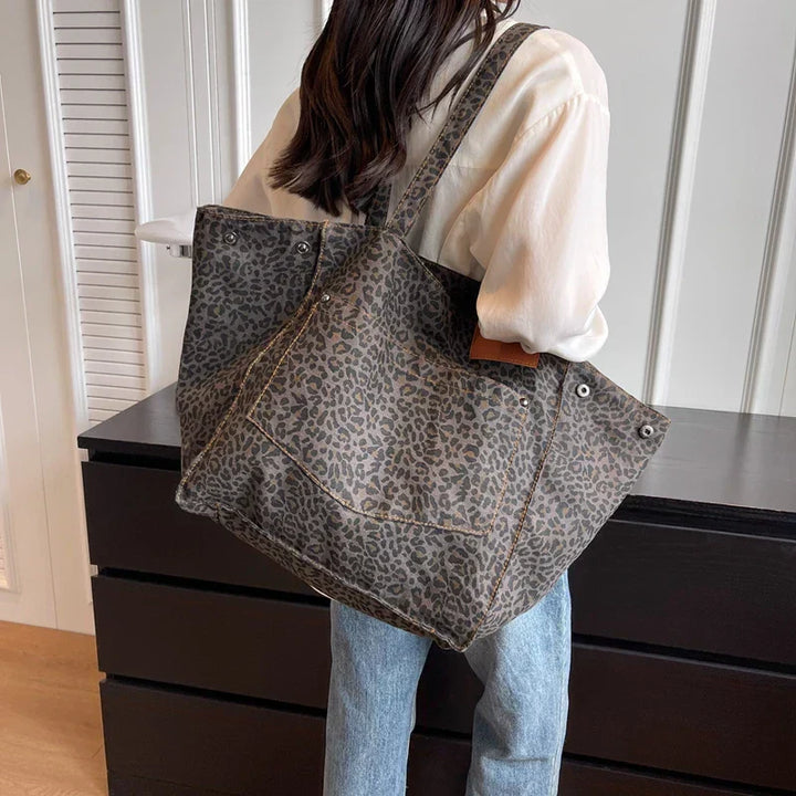 Bolso de lona extragrande – Bolso shopper para mujer con estampado de leopardo