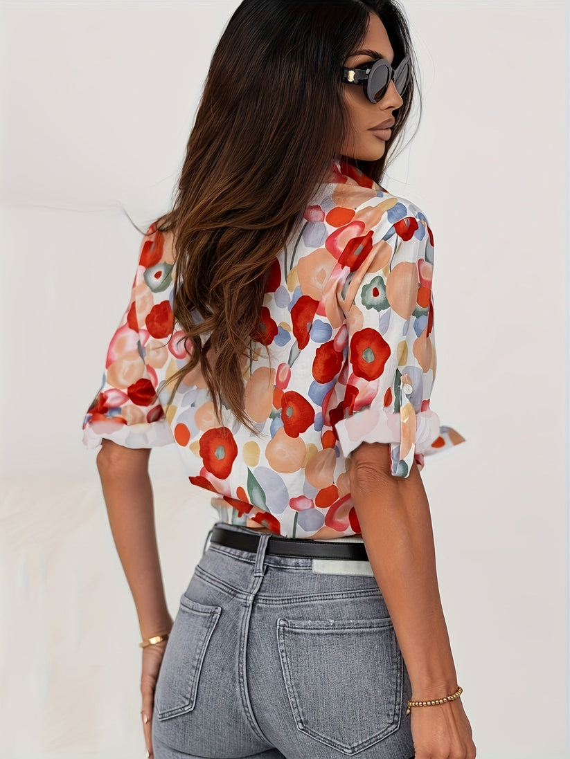 Women's blouse – cotton – floral pattern – with button placket