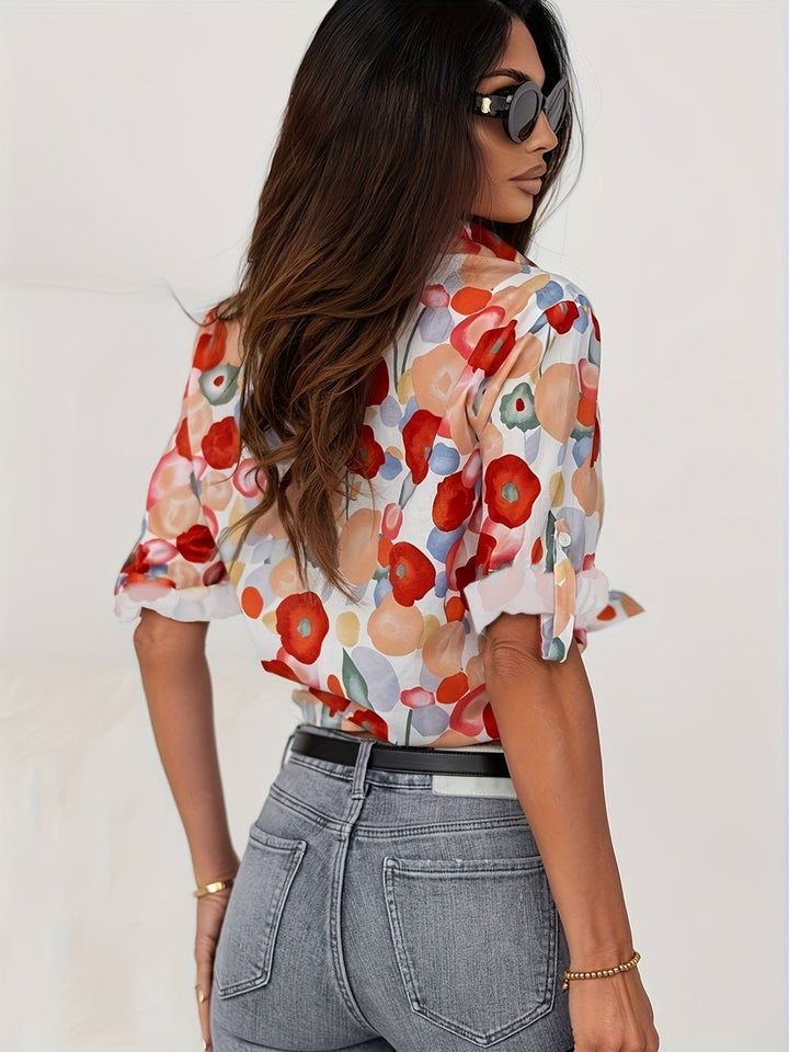 Women's blouse – cotton – floral pattern – with button placket