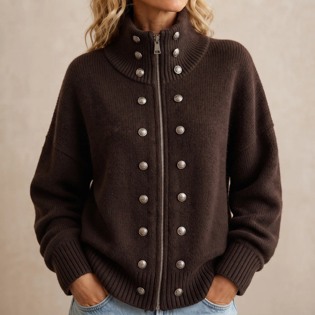 Zweireihige Strickjacke mit Stehkragen
