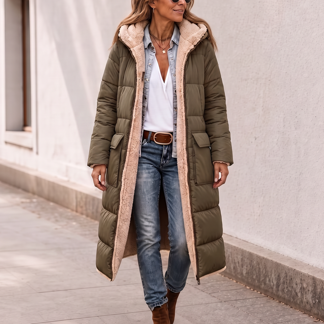Damen Wendemantel Steppstoff Und Sherpa