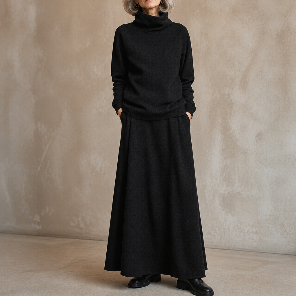 Damen Set Rollkragen Pullover Und Maxirock