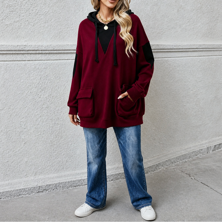 Vela | Oversized Hoodie mit V-Ausschnitt und Colorblock