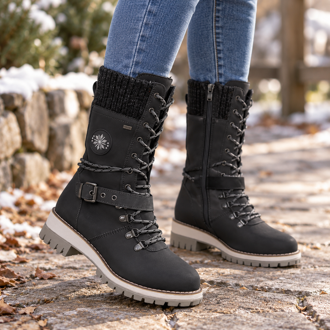 Damen Schneestiefel kniehoch gefüttert mit verstellbarer Schnürung