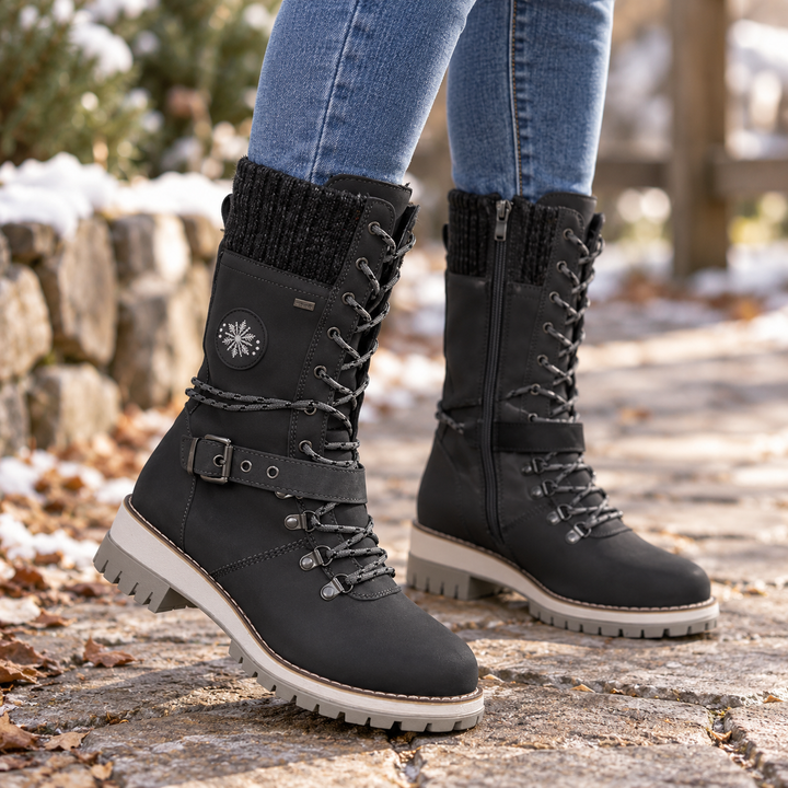 Damen Schneestiefel kniehoch gefüttert mit verstellbarer Schnürung