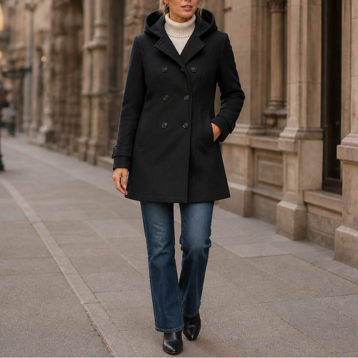 Damen Doppelreihiger Peacoat Mit Kapuze