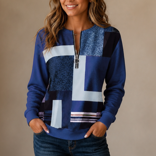 Lineora | Damen Half-Zip Sweatshirt mit abstraktem Druck