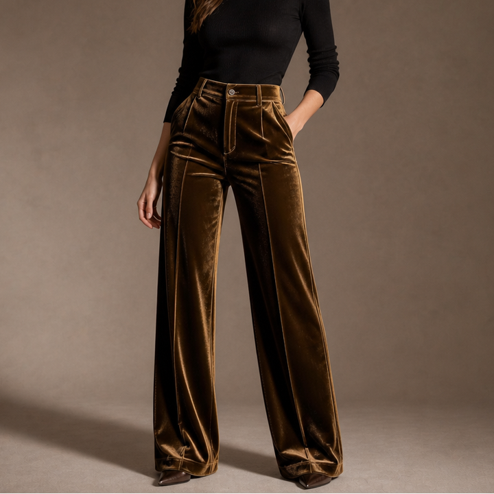 Damen Samthose Hohe Taille Weites Bein