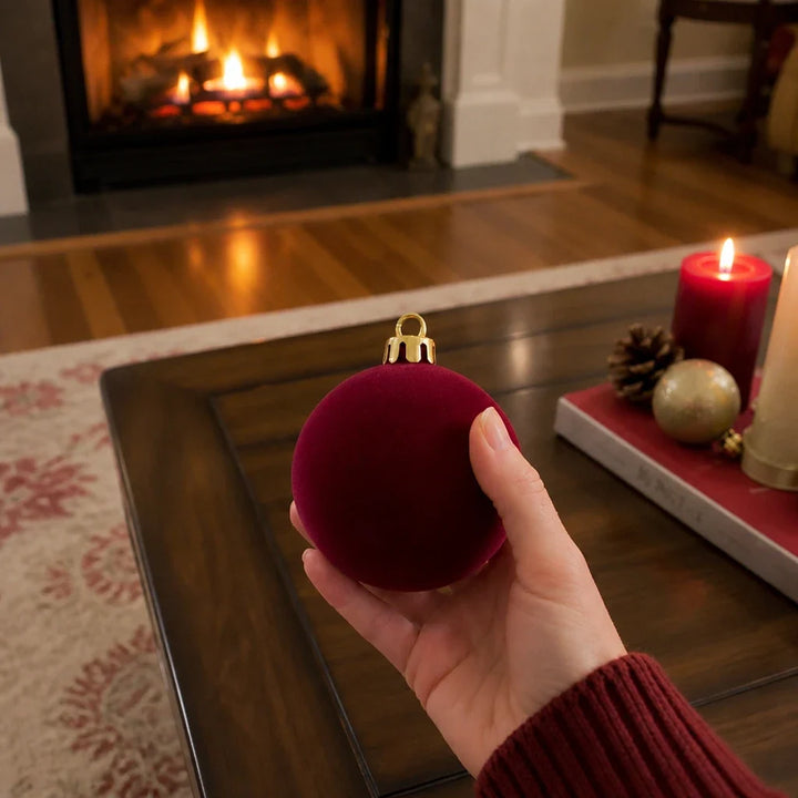 Set of 12 velvet Christmas baubles