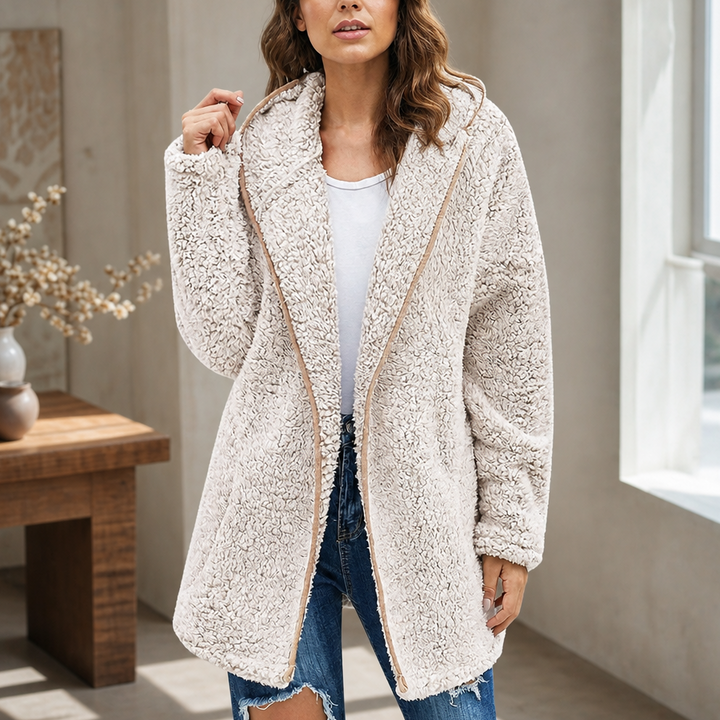 Damen Plüsch Strickjacke Mit Kapuze — Kuschelig Warm