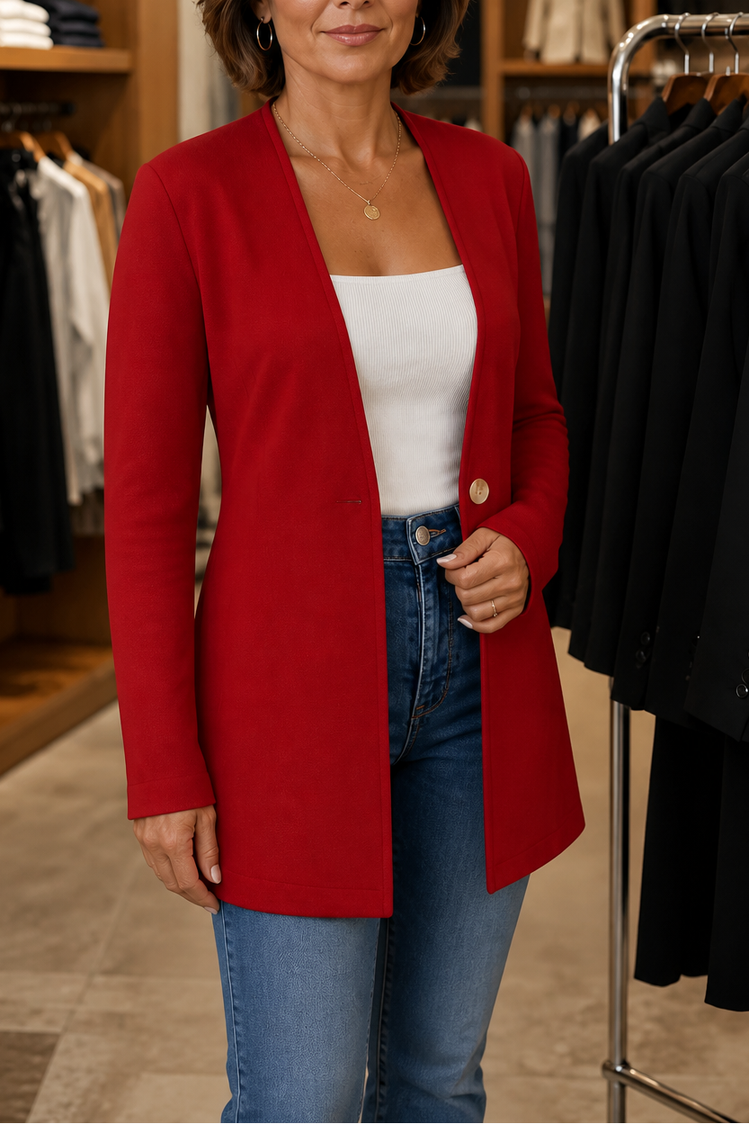 Damen Blazer V-Ausschnitt A-Linie Mit Einem Knopf
