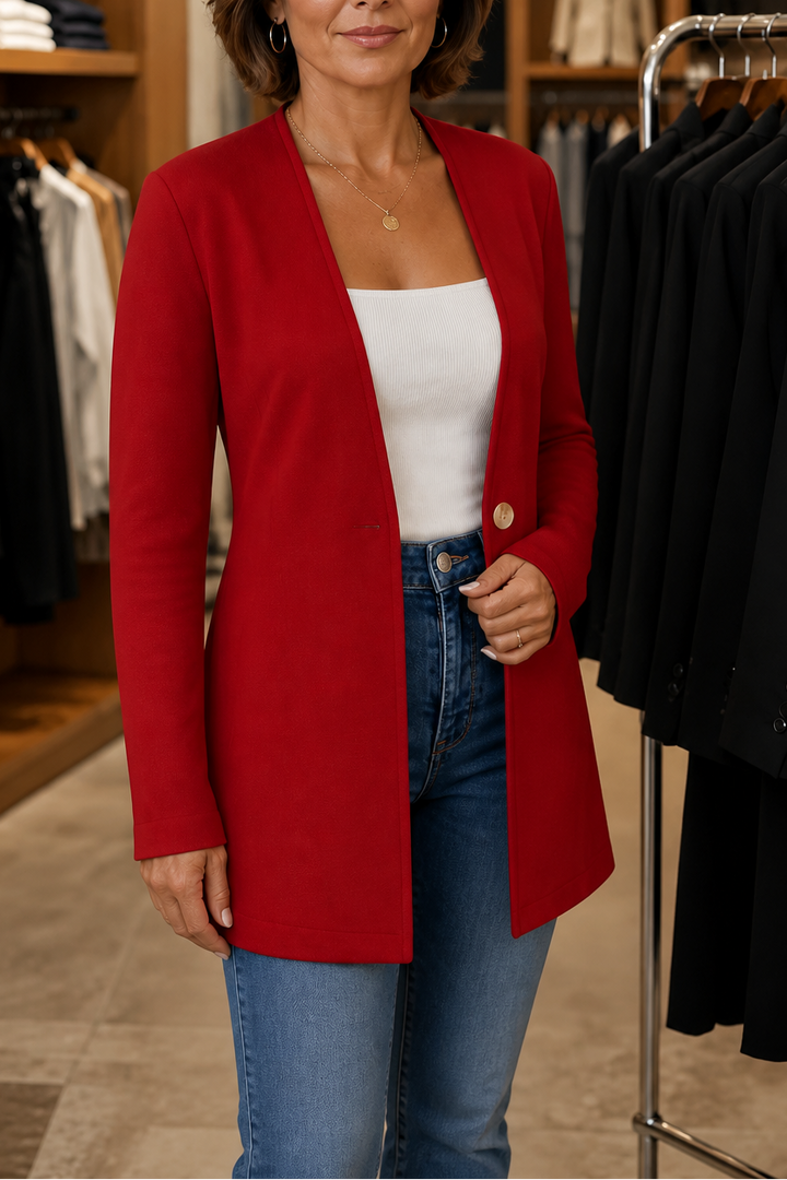 Damen Blazer V-Ausschnitt A-Linie Mit Einem Knopf