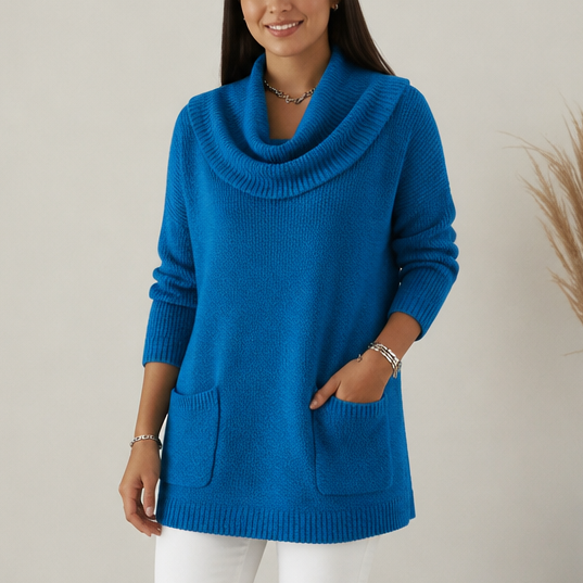 Damen Tunika Pullover Mit Wasserfallkragen