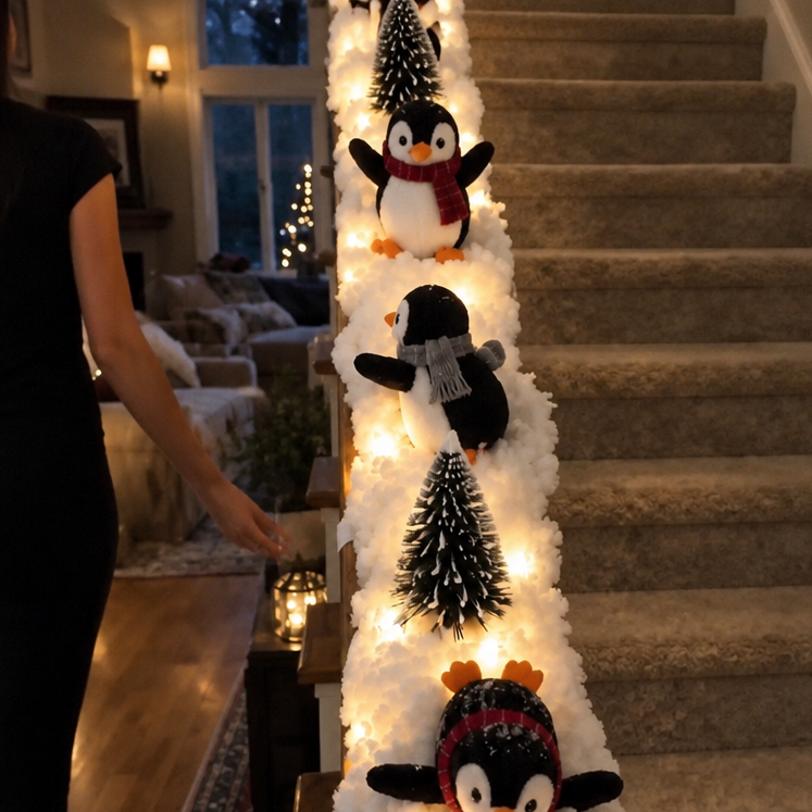 Treppen Girlande Pinguin Mit Kunstschnee