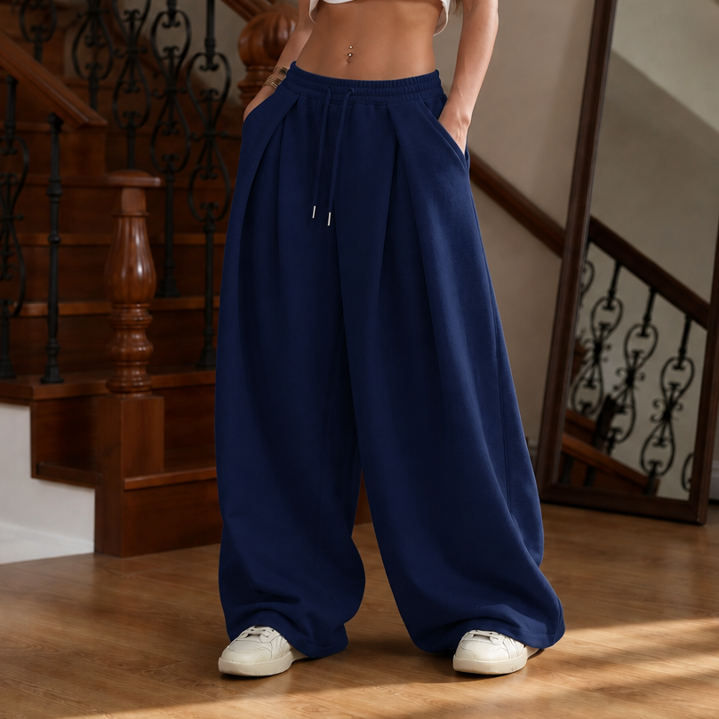Damen Jogginghose Mit Falten Und Weitem Bein