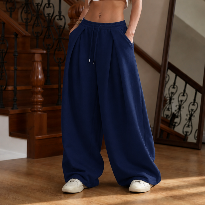 Damen Jogginghose Mit Falten Und Weitem Bein