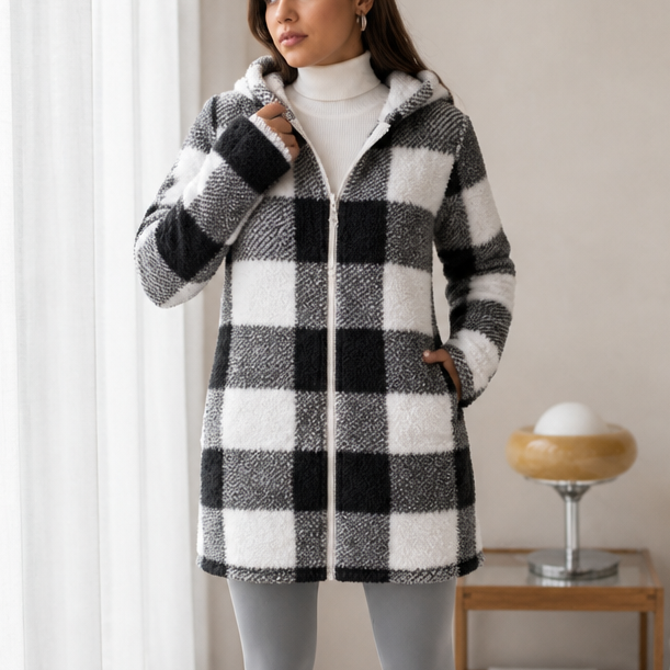 Damen Karo Hoodie-Jacke Mit Reißverschluss
