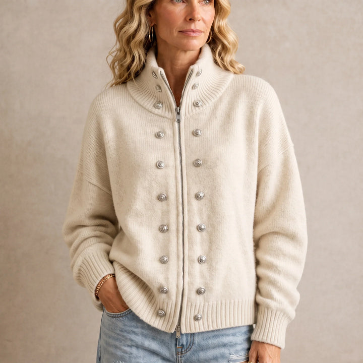 Zweireihige Strickjacke mit Stehkragen