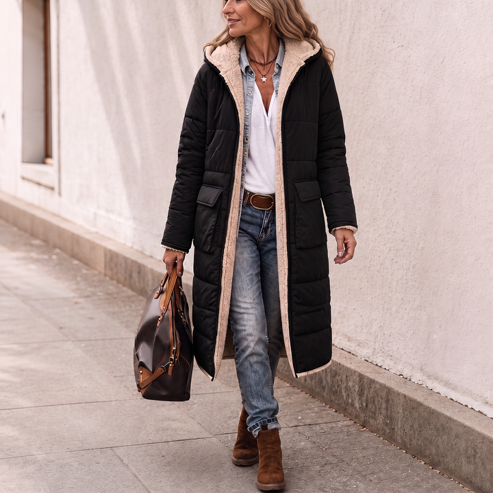 Damen Wendemantel Steppstoff Und Sherpa