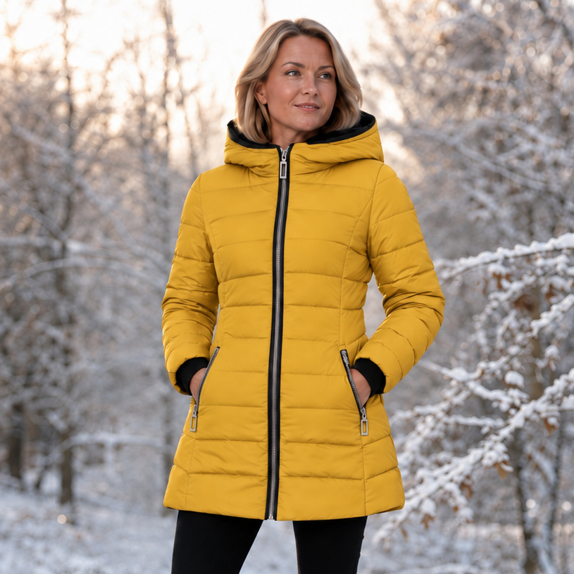 Damen Winterjacke Mittellang Mit Plüsch Und Kapuze